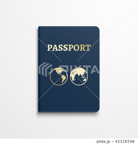 Passport with gold globe earth emblem on cover. Vector illustration 43326598