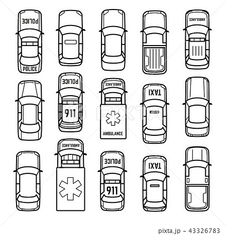 Cars Top View Thin Line Vector Iconsのイラスト素材