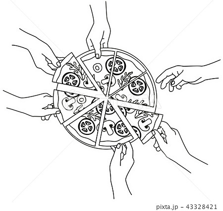 Vector Illustration From People Eating Pizza Handのイラスト素材