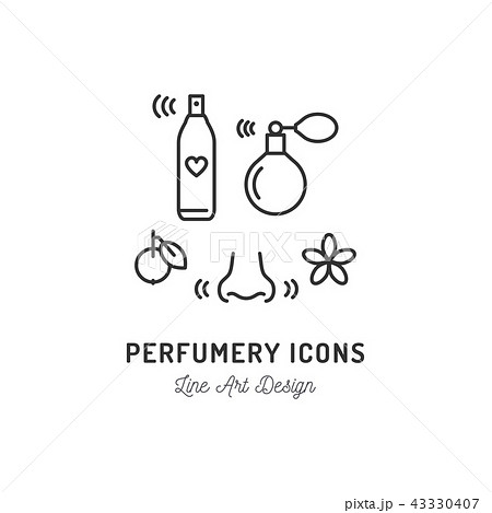 Perfumery Icons. Perfume, deodorant, smelling and smell, nose. Thin line art design, Vector outline 43330407
