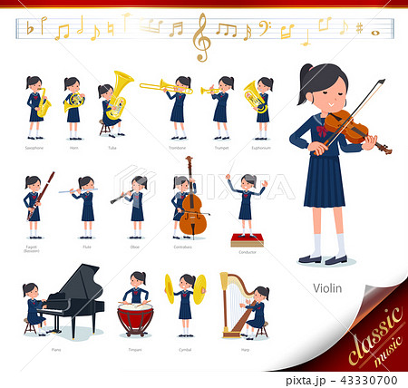 Flat Type School Girl Sailor Suit Classic Musicのイラスト素材