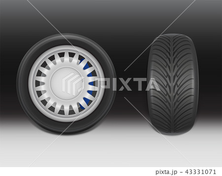 Vector 3d realistic black tire with tread Vector 3d realistic black tire with tread 43331071
