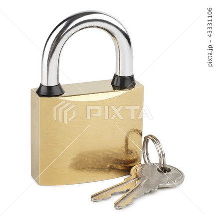 closed padlock with keys isolated on white closed padlock with keys isolated on white 43331106