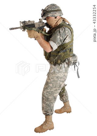 US ARMY soldier with assault rifle on white  43332254