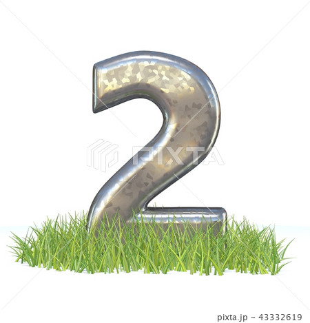 Galvanized metal font Number TWO 2 in grass 3D 43332619