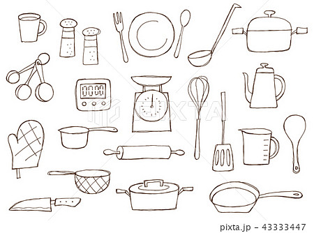 キッチン 雑貨 線画 イラストのイラスト素材