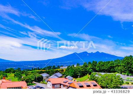 山梨県立フラワーセンター ハイジの村からの景色の写真素材