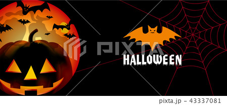 ハロウィーン用イラスト ワイド 満月とオバケカボチャのシルエット ハロウィン Halloweenのイラスト素材