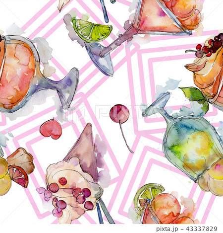 Ice cream in a glass sweet summer food. Seamless background pattern. Ice cream in a glass sweet summer food. Seamless background pattern. 43337829