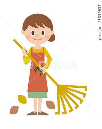 女性 掃除 熊手のイラスト素材 43339937 Pixta