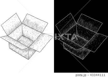 Open cardboard box. Hand drawn sketchのイラスト素材 [43344111] - PIXTA