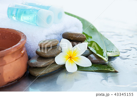 Two bottles with oil for massage. Spa concept  43345155