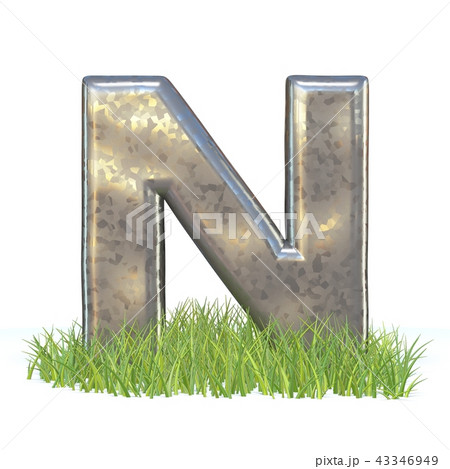 Galvanized metal font Letter N in grass 3D Galvanized metal font Letter N in grass 3D 43346949