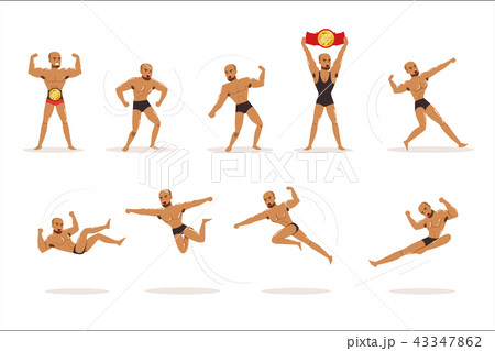 Freestyle Wrestling Fighter In Black Underwear Fighting Set Of Illustrations With Wrestler Sportsman Freestyle Wrestling Fighter In Black Underwear Fighting Set Of Illustrations With Wrestler Sportsman 43347862