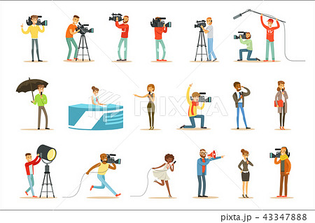 News Program Crew Of Professional Cameramen And Journalists Creating TV Broadcast Of Live Television 43347888