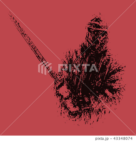 Ninja with sword preparing to attack. Vector 43348074