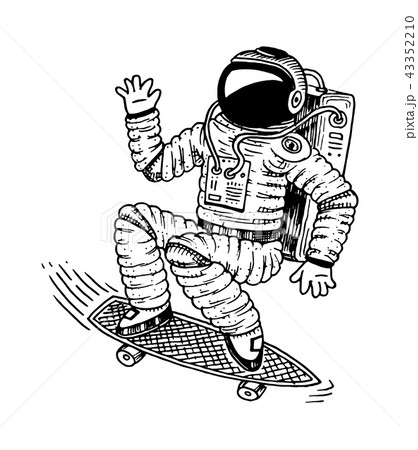 Astronaut Soaring With Skateboard Dancing のイラスト素材