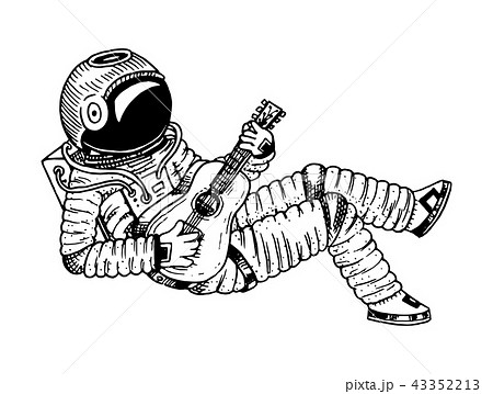 Astronaut Or Spaceman Soaring With Guitar のイラスト素材