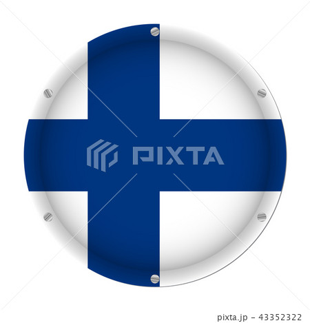 round metallic flag of Finland with screws