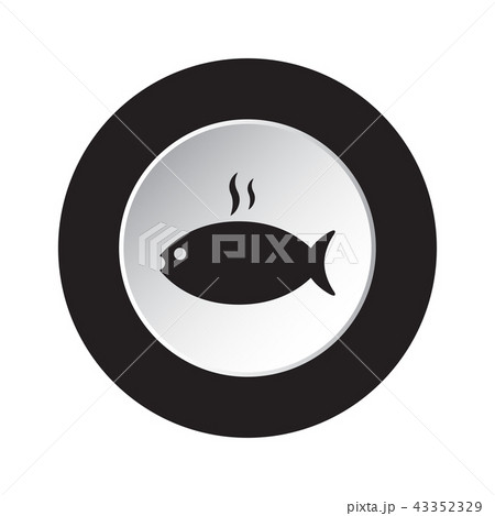 round black, white icon - grilling fish with smoke 43352329