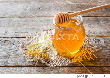 Glass jar of honey, Linden flowers  43352510
