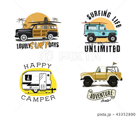 Vintage surfing graphics and emblems set for web design or print. Surfer logo templates. Surf Badges Vintage surfing graphics and emblems set for web design or print. Surfer logo templates. Surf Badges 43352890