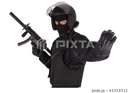 police special forces officer with submachine gun 43353512
