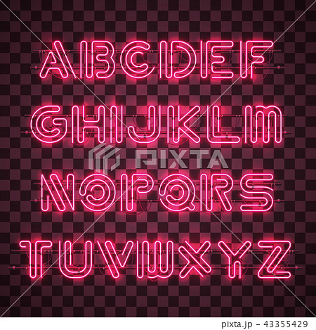 Shining and Glowing Red Neon Alphabet and Digits. 43355429