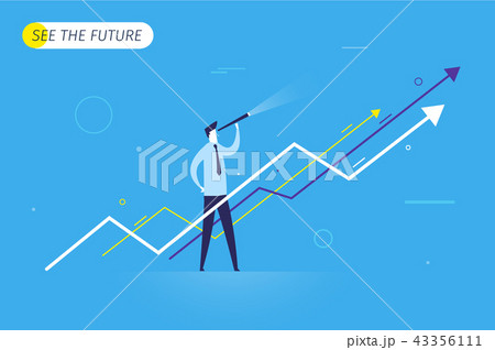 Businessman with telescope looking to the future. 43356111