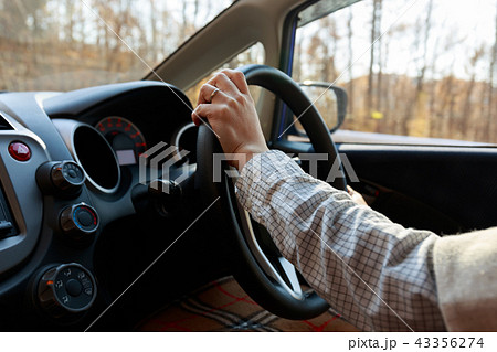 女性　運転　秋　ドライブ 43356274