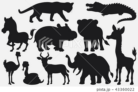Set of black silhouettes wild animals cartoon on w 43360022