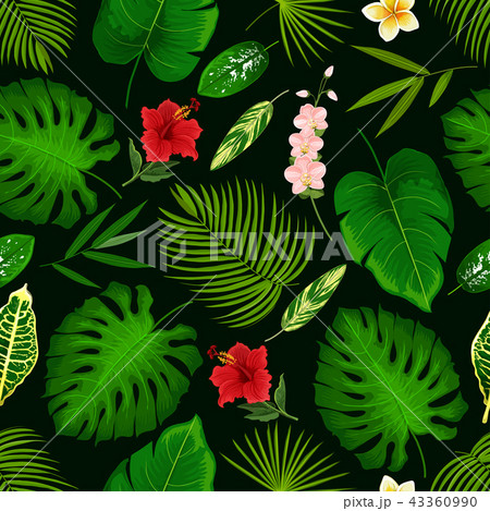 Tropical flower and palm leaf seamless pattern Tropical flower and palm leaf seamless pattern 43360990