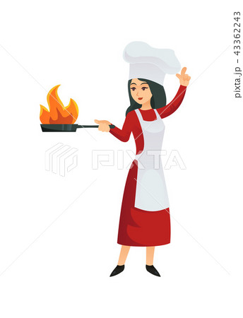 Woman chef doing flambe 43362243
