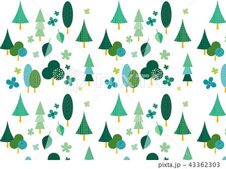 北欧風 森の風景 緑系パターンのイラスト素材