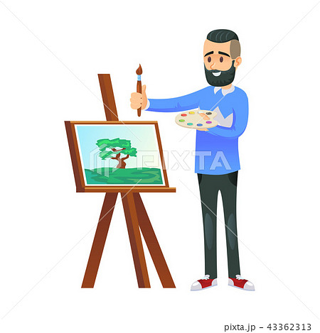 Painter At Easel With Pictureのイラスト素材