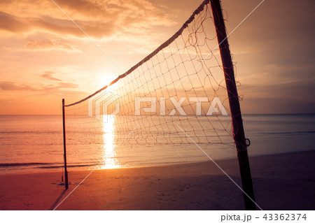 Volleyball net on the beach with seascape. Volleyball net on the beach with seascape. 43362374