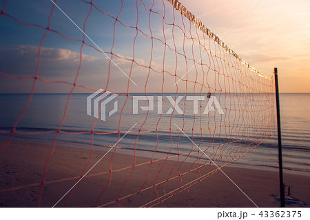 Volleyball net on the beach with seascape. Volleyball net on the beach with seascape. 43362375