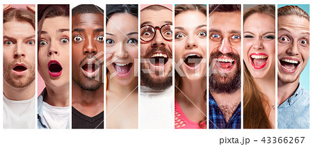 The collage of young women and men smiling face expressions The collage of young women and men smiling face expressions 43366267