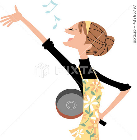 家事を楽しむ主婦のイラスト素材