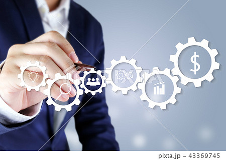 Businessman pointing business icon virtual screen 43369745