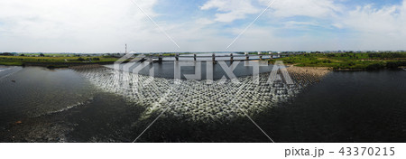利根大堰　利根川　ドローン空撮パノラマ写真 43370215