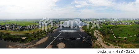 利根大堰　利根川　ドローン空撮パノラマ写真 43370216