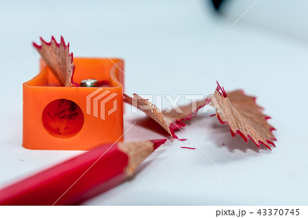 Color pencil with sharpener on white background Color pencil with sharpener on white background 43370745