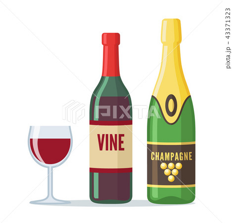 Bottles of red wine and champagne icon in flat style. 43371323