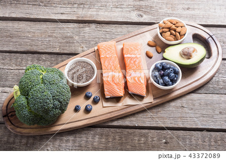 Healthy food with salmon 43372089