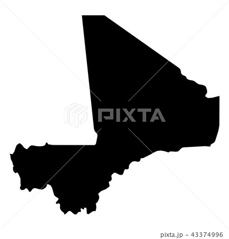 Mali - solid black silhouette map of country area. Simple flat vector illustration 43374996