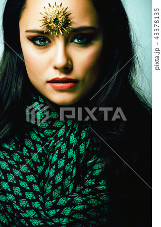 beauty eastern real muslim woman with jewelry close up, bride wi 43378135