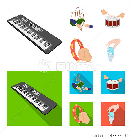 Synthesizer melodies, bagpipes Scotch and other web icon in cartoon,flat style. drum, drum roll 43378436