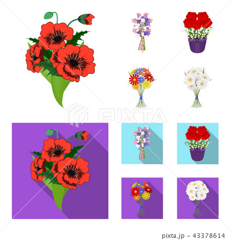 A bouquet of fresh flowers cartoon,flat icons in set collection for design. Various bouquets vector 43378614