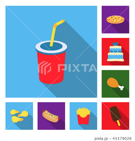 Fast food flat icons in set collection for design.Food from semi-finished products vector symbol Fast food flat icons in set collection for design.Food from semi-finished products vector symbol 43379026
